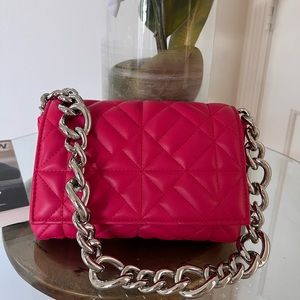 Zara QUILTED CHAIN STRAP SHOULDER BAG pink